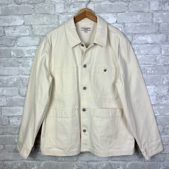 J. Crew Wallace & Barnes Duck Canvas Utility Chore Jacket Size Large Off White - Picture 8 of 15